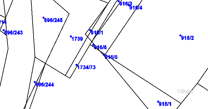 Parcela st. 916/5 v KÚ Slušovice, Katastrální mapa