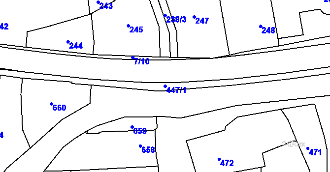 Parcela st. 447/1 v KÚ Slušovice, Katastrální mapa