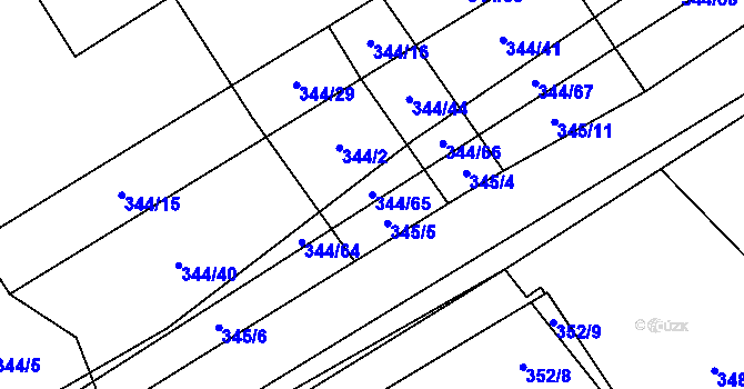 Parcela st. 344/65 v KÚ Slušovice, Katastrální mapa