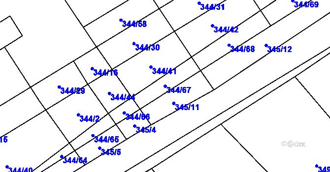 Parcela st. 344/67 v KÚ Slušovice, Katastrální mapa