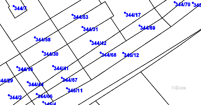 Parcela st. 344/68 v KÚ Slušovice, Katastrální mapa