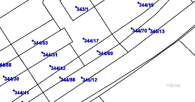 Parcela st. 344/69 v KÚ Slušovice, Katastrální mapa