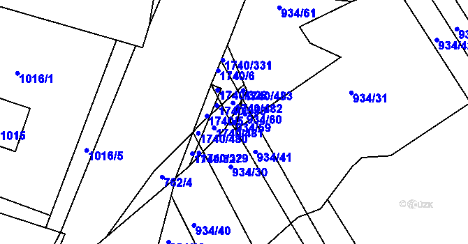 Parcela st. 934/59 v KÚ Slušovice, Katastrální mapa