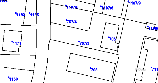 Parcela st. 707/3 v KÚ Slušovice, Katastrální mapa