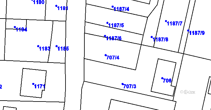 Parcela st. 707/4 v KÚ Slušovice, Katastrální mapa