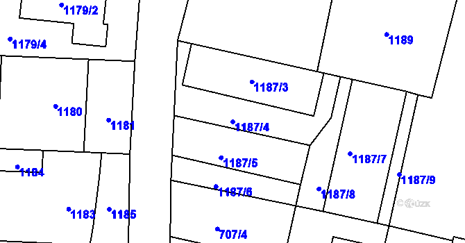 Parcela st. 1187/4 v KÚ Slušovice, Katastrální mapa