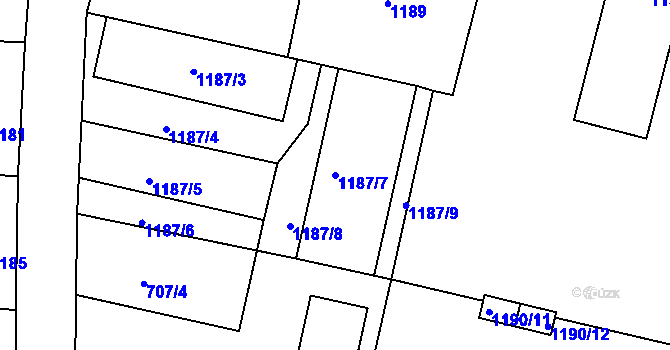 Parcela st. 1187/7 v KÚ Slušovice, Katastrální mapa
