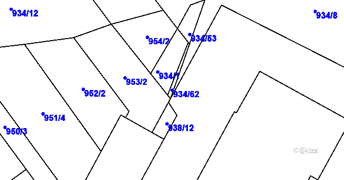 Parcela st. 934/62 v KÚ Slušovice, Katastrální mapa