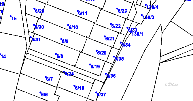 Parcela st. 6/20 v KÚ Slušovice, Katastrální mapa