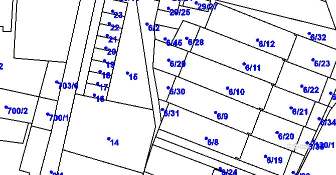 Parcela st. 6/30 v KÚ Slušovice, Katastrální mapa