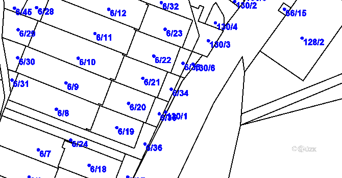 Parcela st. 6/34 v KÚ Slušovice, Katastrální mapa
