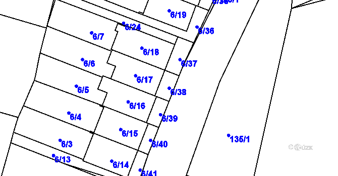 Parcela st. 6/38 v KÚ Slušovice, Katastrální mapa