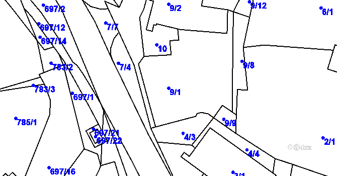 Parcela st. 9/1 v KÚ Slušovice, Katastrální mapa