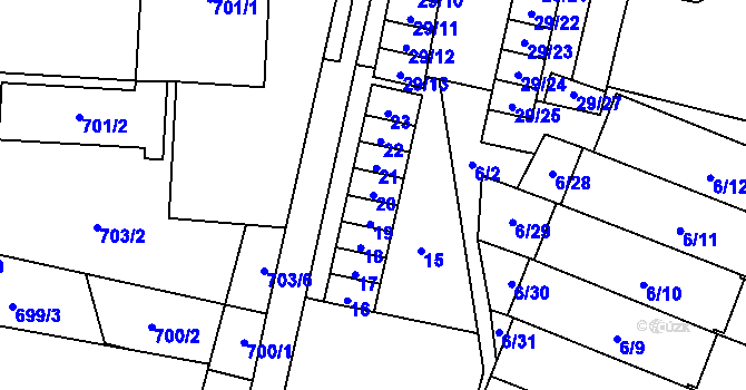 Parcela st. 20 v KÚ Slušovice, Katastrální mapa