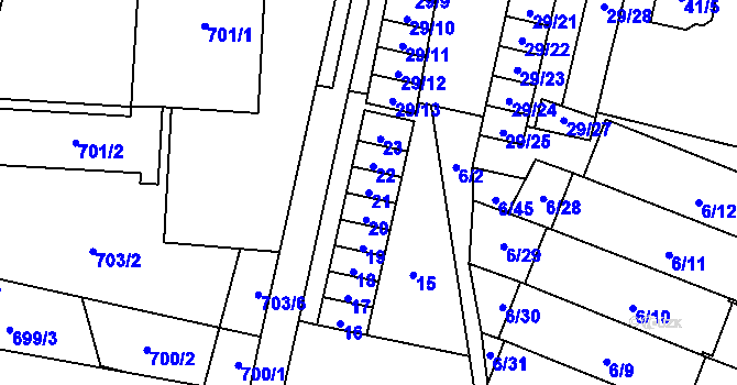 Parcela st. 21 v KÚ Slušovice, Katastrální mapa