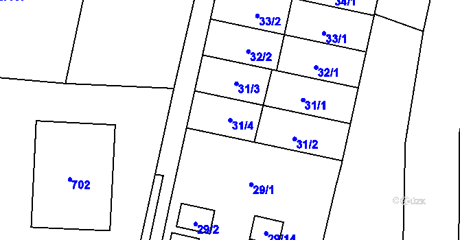 Parcela st. 31/4 v KÚ Slušovice, Katastrální mapa