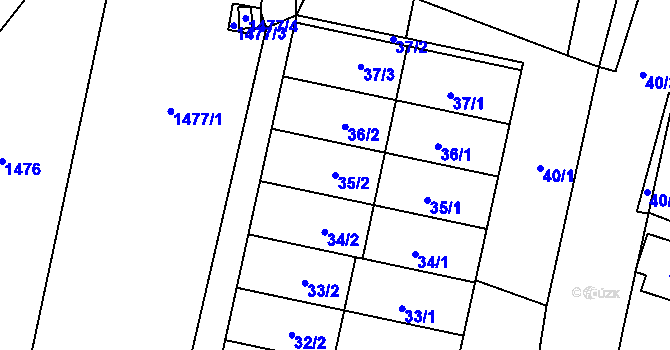 Parcela st. 35/2 v KÚ Slušovice, Katastrální mapa
