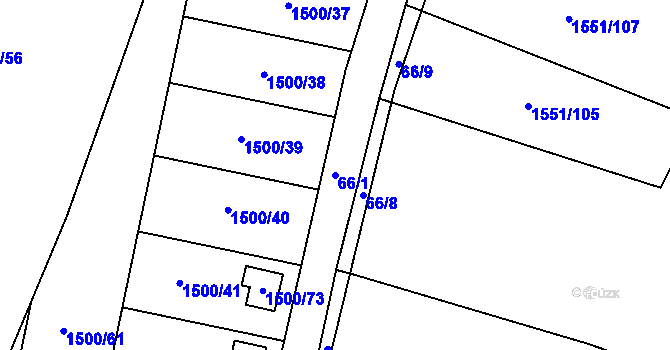 Parcela st. 66/1 v KÚ Slušovice, Katastrální mapa