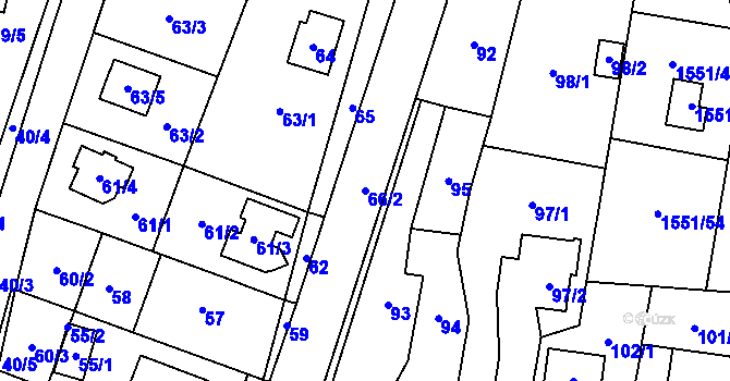 Parcela st. 66/2 v KÚ Slušovice, Katastrální mapa