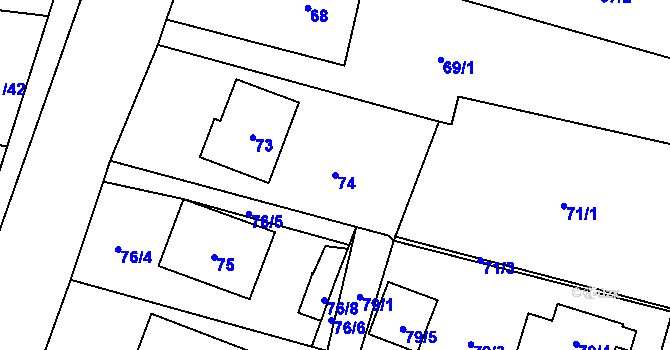 Parcela st. 74 v KÚ Slušovice, Katastrální mapa
