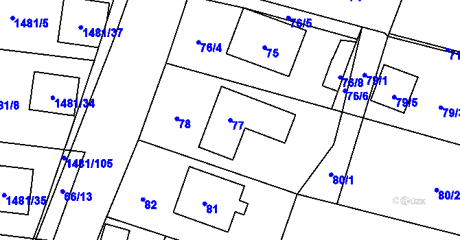 Parcela st. 77 v KÚ Slušovice, Katastrální mapa