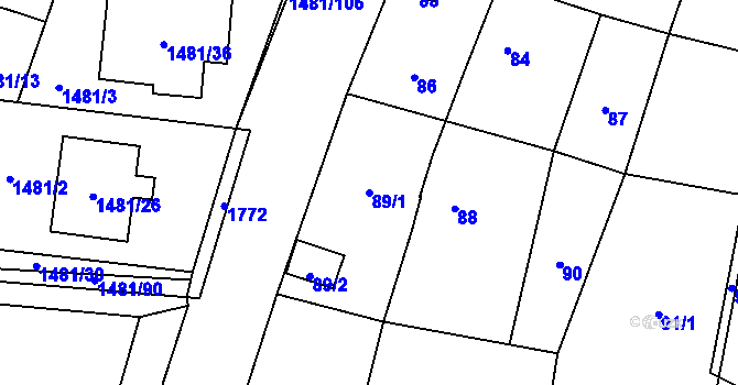 Parcela st. 89/1 v KÚ Slušovice, Katastrální mapa