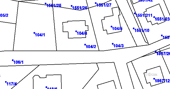 Parcela st. 104/2 v KÚ Slušovice, Katastrální mapa