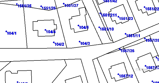 Parcela st. 104/3 v KÚ Slušovice, Katastrální mapa