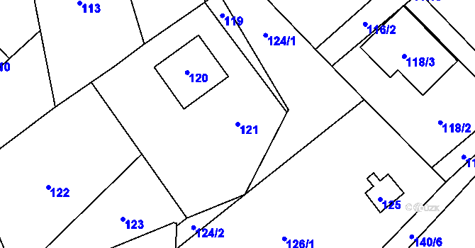 Parcela st. 121 v KÚ Slušovice, Katastrální mapa