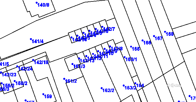 Parcela st. 142/10 v KÚ Slušovice, Katastrální mapa