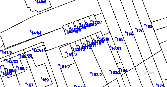 Parcela st. 142/11 v KÚ Slušovice, Katastrální mapa