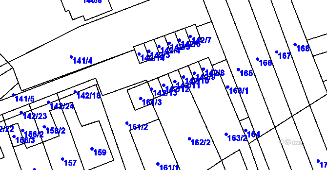 Parcela st. 142/12 v KÚ Slušovice, Katastrální mapa
