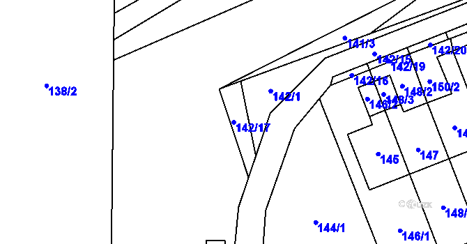 Parcela st. 142/17 v KÚ Slušovice, Katastrální mapa