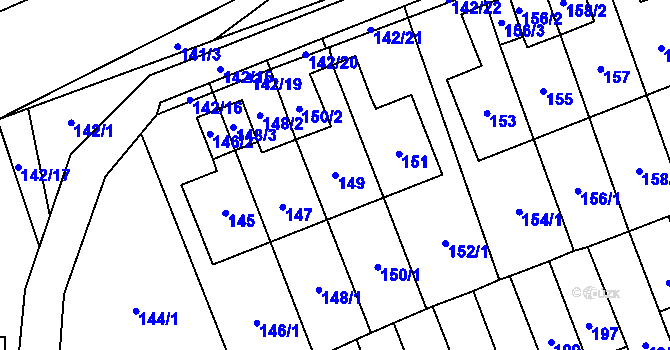 Parcela st. 149 v KÚ Slušovice, Katastrální mapa