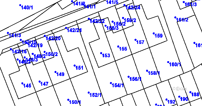 Parcela st. 153 v KÚ Slušovice, Katastrální mapa