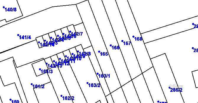 Parcela st. 165 v KÚ Slušovice, Katastrální mapa