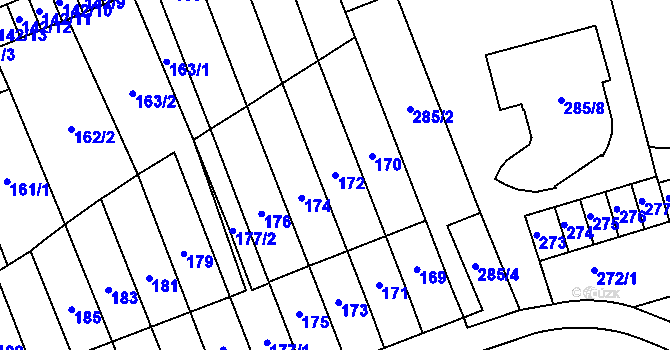 Parcela st. 172 v KÚ Slušovice, Katastrální mapa