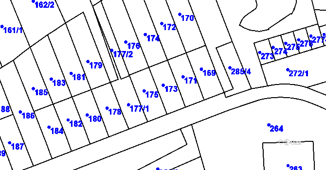Parcela st. 173 v KÚ Slušovice, Katastrální mapa