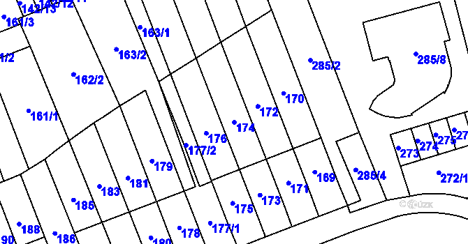 Parcela st. 174 v KÚ Slušovice, Katastrální mapa