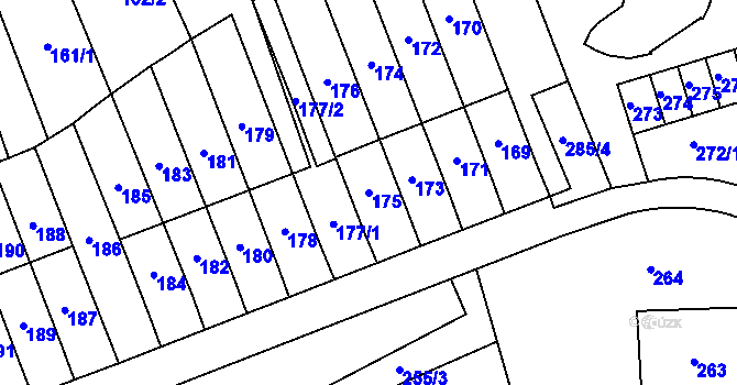 Parcela st. 175 v KÚ Slušovice, Katastrální mapa