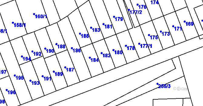 Parcela st. 182 v KÚ Slušovice, Katastrální mapa
