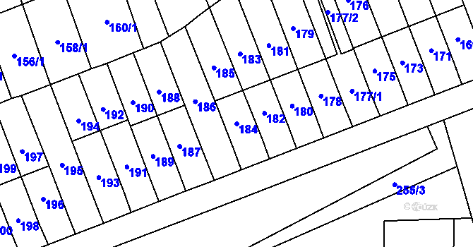 Parcela st. 184 v KÚ Slušovice, Katastrální mapa