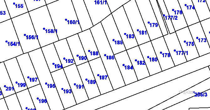 Parcela st. 186 v KÚ Slušovice, Katastrální mapa