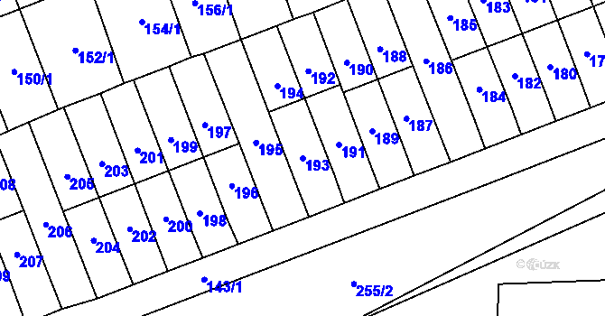 Parcela st. 193 v KÚ Slušovice, Katastrální mapa