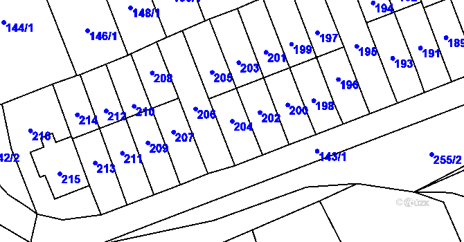 Parcela st. 204 v KÚ Slušovice, Katastrální mapa