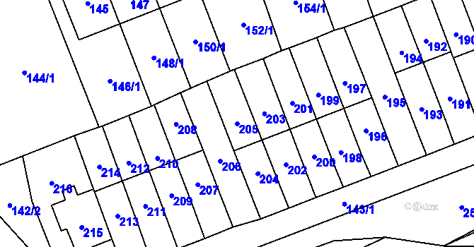 Parcela st. 205 v KÚ Slušovice, Katastrální mapa