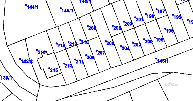 Parcela st. 207 v KÚ Slušovice, Katastrální mapa