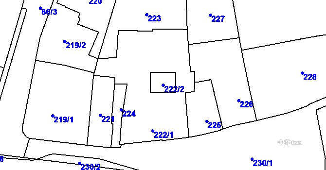 Parcela st. 222/2 v KÚ Slušovice, Katastrální mapa