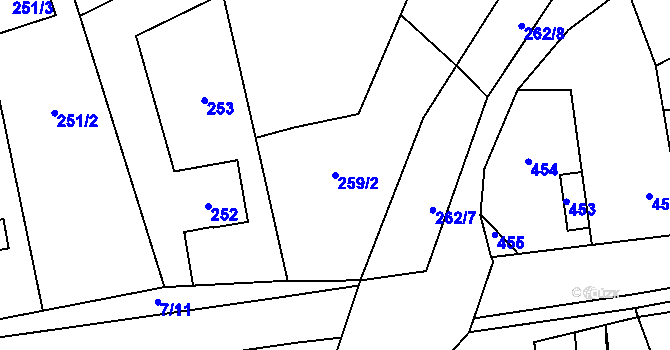 Parcela st. 259/2 v KÚ Slušovice, Katastrální mapa