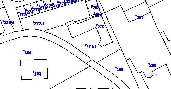 Parcela st. 271/1 v KÚ Slušovice, Katastrální mapa